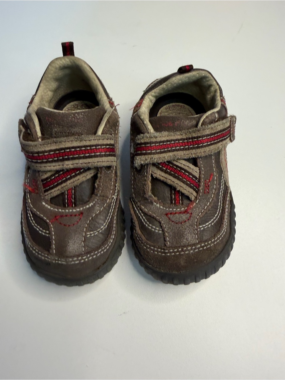 Stride Rite Brown and Red Toddler Velcro Walking Shoes